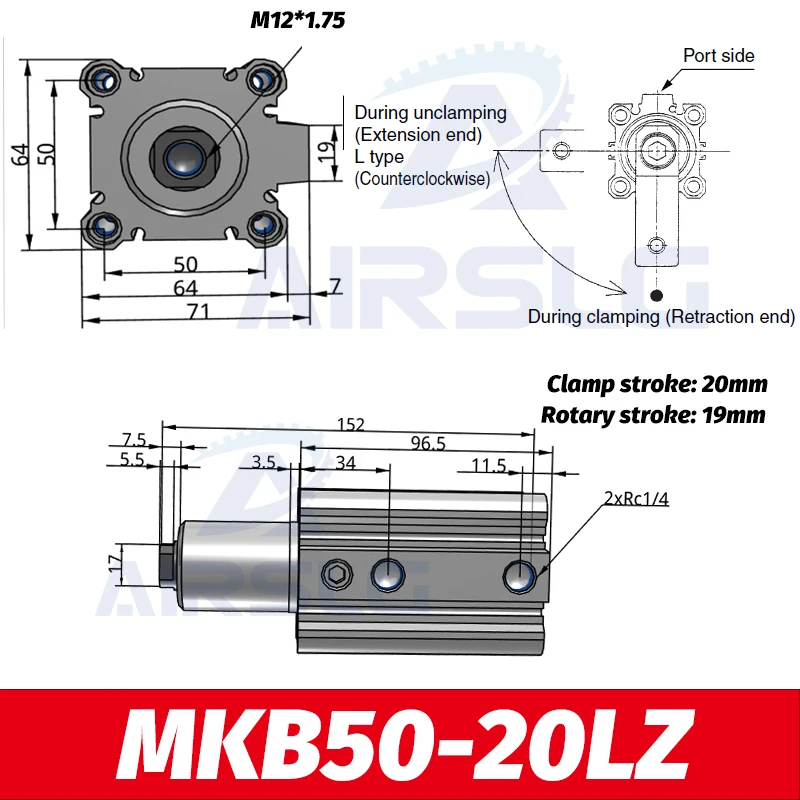 Cilindro de abrazadera rotativo MKB, cilindro de sujeción giratorio hacia abajo, MKB40-20LZ, MKB40-30RZ, MKB50-10LZ, MKB50-10RZ, MKB50-20LNZ - imagen 3
