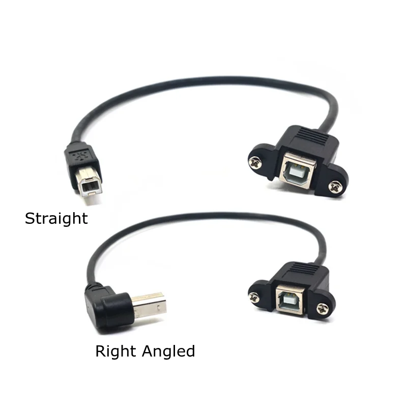 Cable USB 2,0 tipo B macho a hembra para impresora, Cable de datos de extensión de ángulo recto M/F, montaje en Panel con agujero de tornillo de 1 pies y 30CM