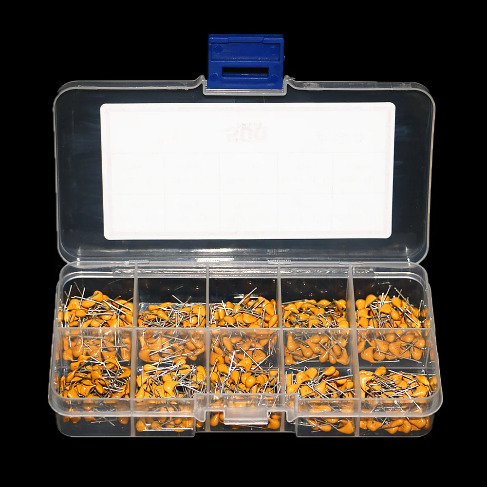 Kit surtido de condensadores de cerámica multicapa y monolíticos con caja de almacenamiento, 10 valores, x50 piezas, 10pF ~ 680pF (500 ~ 100), 681 unids/lote por caja