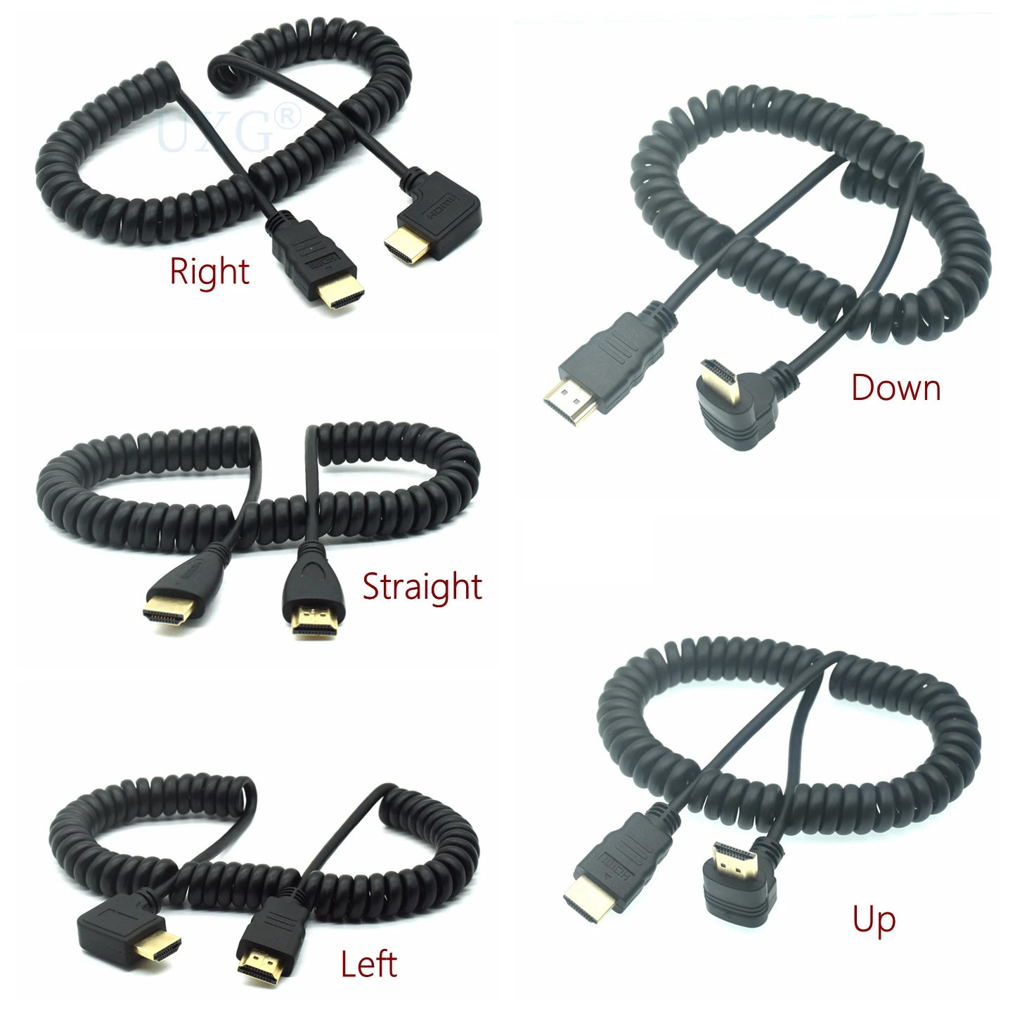 Resorte en espiral elástico HDMI macho a macho V1.4 1080P 3D, rizo de cobre puro Flexible, compatible con HDMI, Cable en ángulo izquierdo y derecho