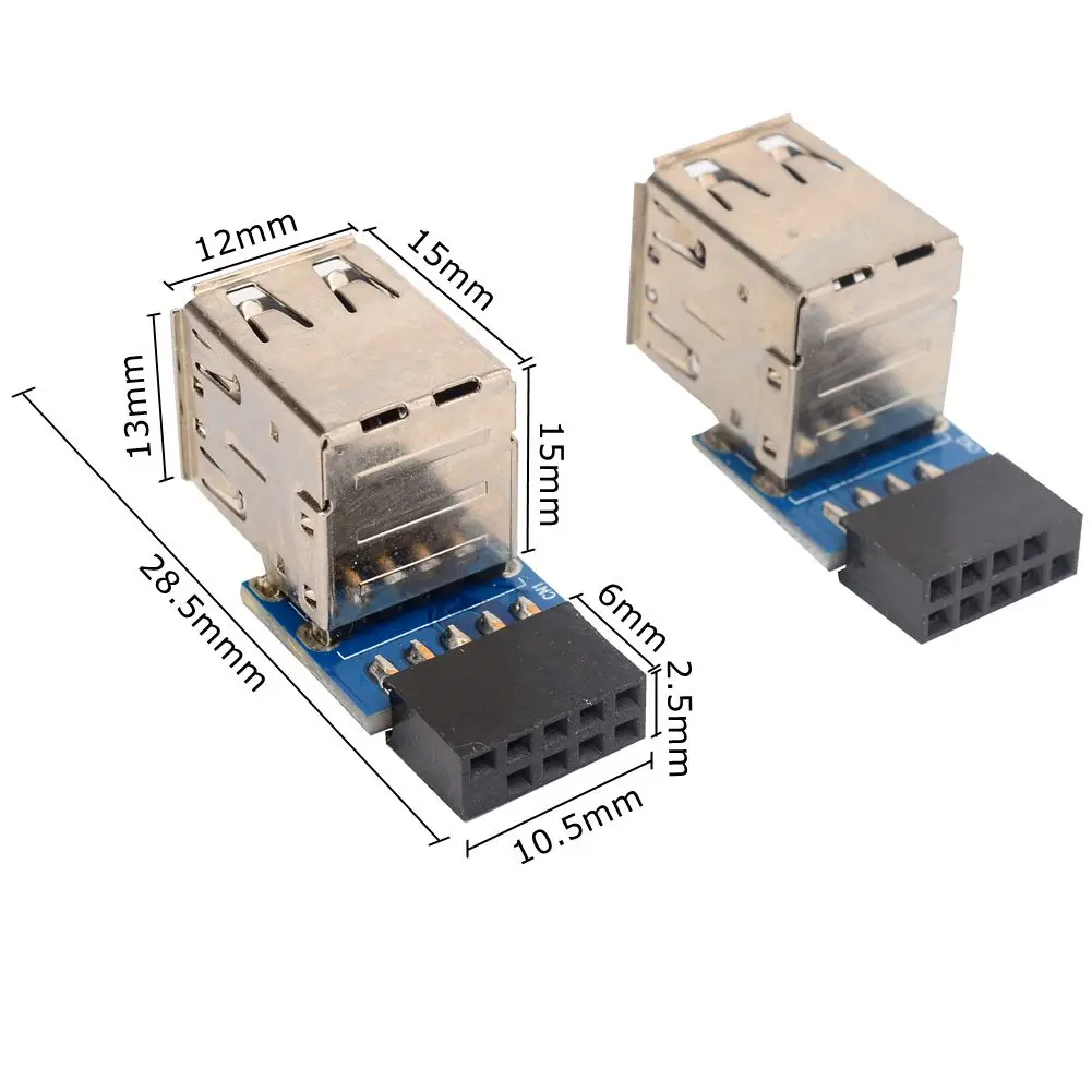 Adaptador de cabecera de placa base dual hembra USB 2.0 de 9 pines de 2 puertos - Tipo de doble capa para PC - imagen 4