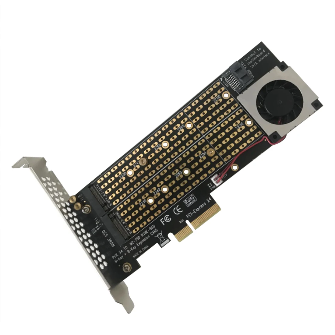 Adaptador M.2 para NVMe SSD para NGFF, Cable SATA a PCIE3.0 X4 4X, llave M, B, tarjeta de puerto Dual, PCI-E3.0 con enfriador de ventilador - imagen 5