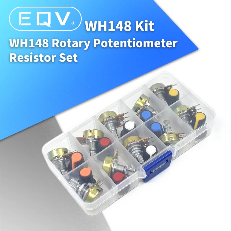 WH148 Kit potenciómetro B1K 2K 5K 10K 20K 50K 100K 250K 500K 1M 15mm conicidad lineal resistencia rotatoria de 3pin con tapa