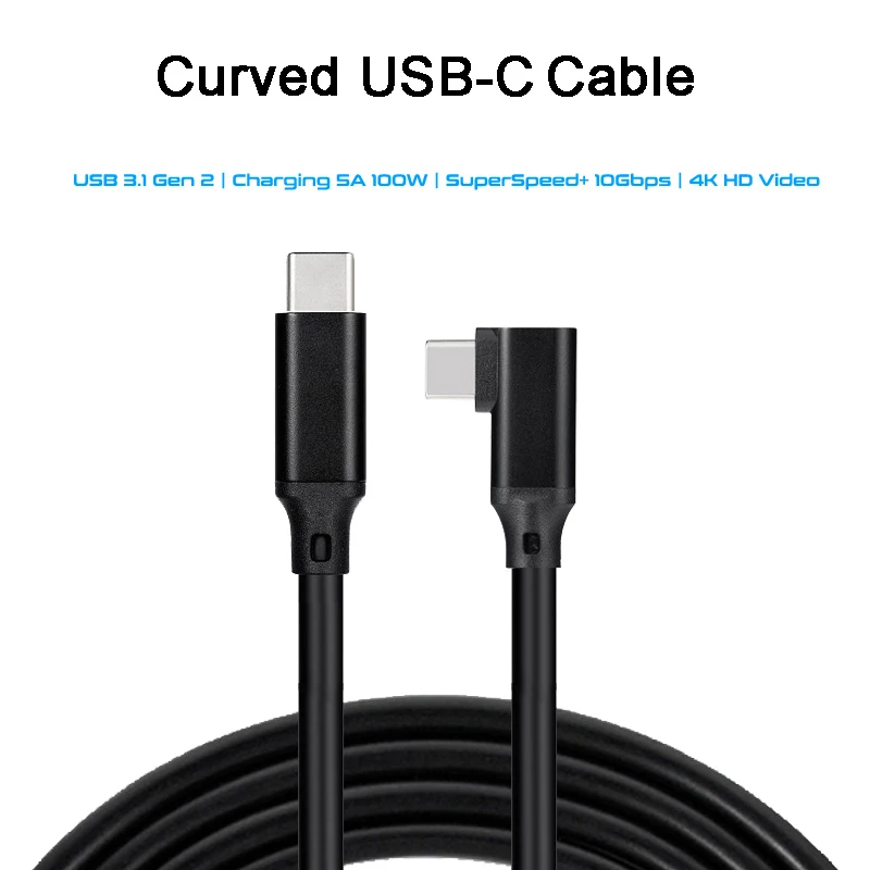 Cable curvo USB3.1 tipo C macho a macho, 1m, 5m, 3m, 4K, 100W, PD, 5A, 10Gbps, USB-C Gen 2, para Macbook Pro, Nintendo, Oculus Quest 1, 2