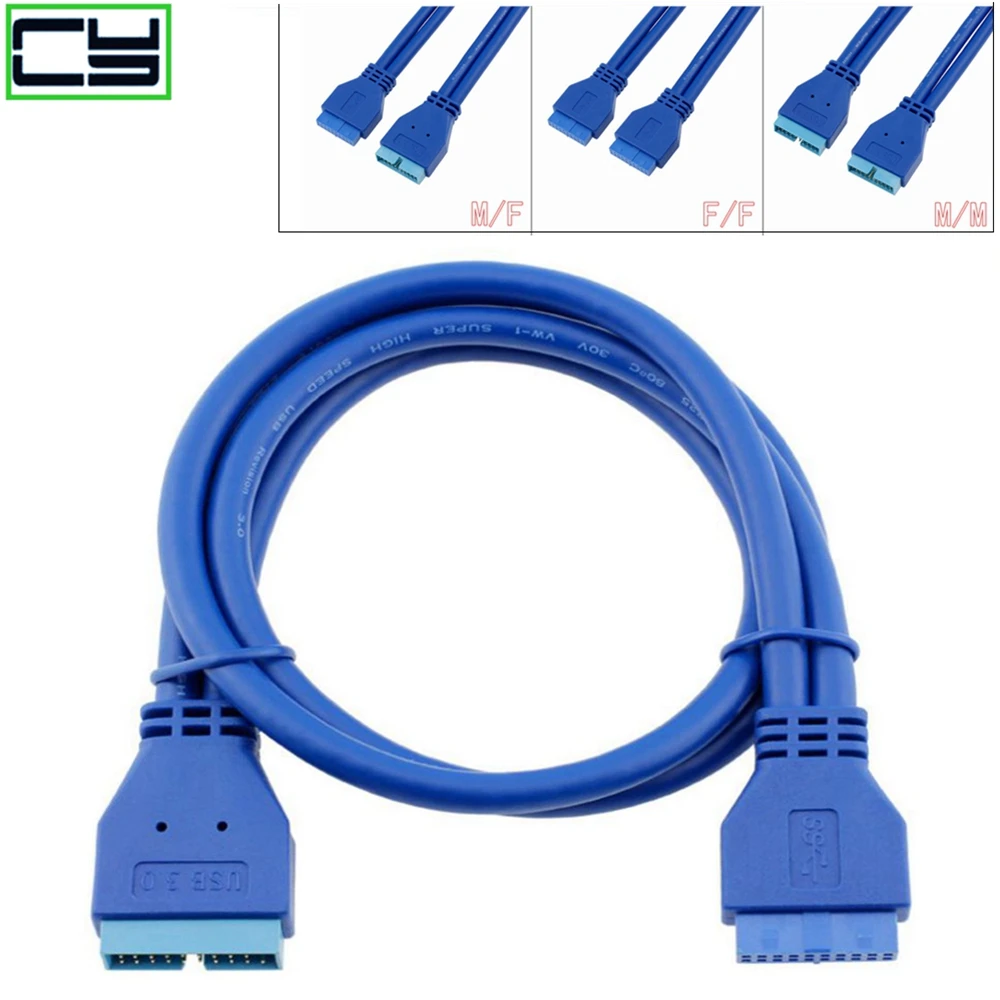 Placa base USB 0,5 de 3,0 M y 2 pulgadas, cable de extensión macho de 20 pines a hembra de 20 pines