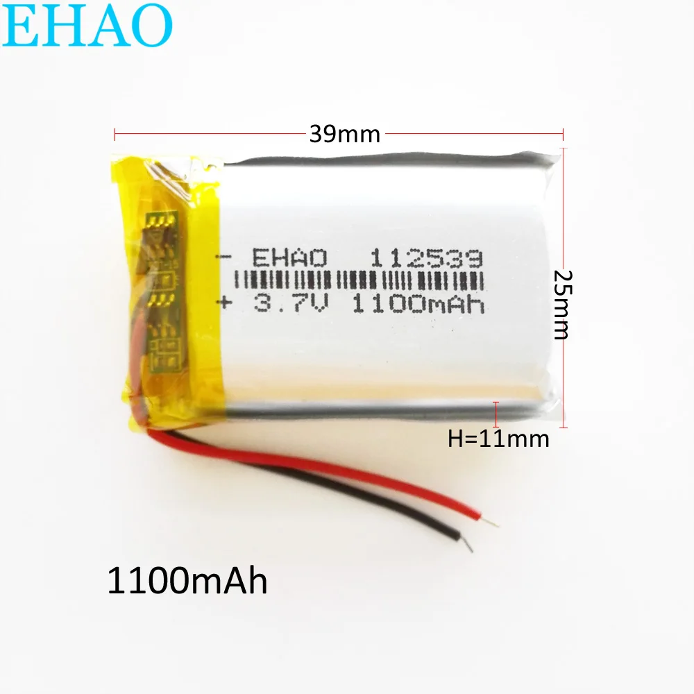 EHAO-batería recargable LiPo de polímero de litio para cámara Mp3, DVD, GPS, pieza electrónica móvil, 112539, 3,7 V, 1100mAh