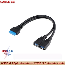 Cable adaptador USB 3.0 20 pines a 2 hembra para ASUS Gigabyte MSI