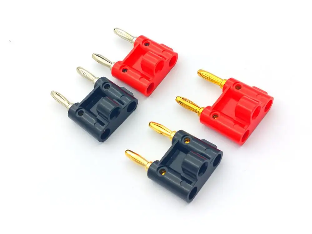 Conector Banana para altavoz, conector doble de 4mm, niquelado, chapado en oro, tipo tornillo, rojo y negro, 2 unidades