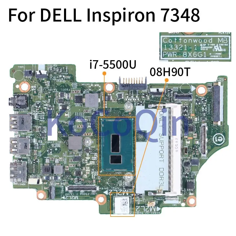 Placa base para portátil DELL Inspiron 7348, i7-5500U, 08H90T, 13321-1, SR23W, DDR3L - imagen 2