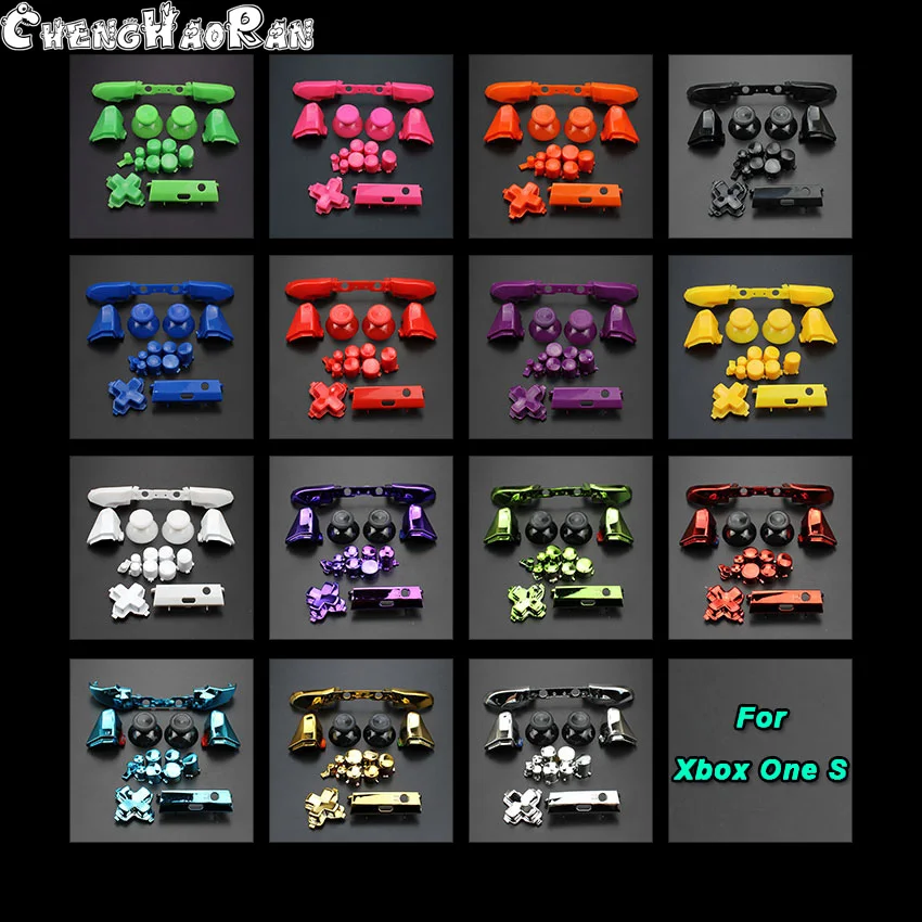 ChengHaoRan, 1 Juego de reemplazo de botón completamente cromado para Xbox One S Dpad ABXY, empuñaduras de gatillo, piezas de palo para controlador Xbox One S
