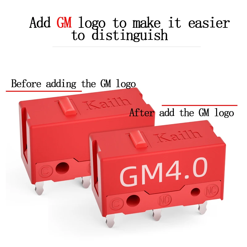 Kailh-ratón rojo GM4.0 60M life para videojuegos, de 3 pines microinterruptor, punto rojo utilizado en ordenador, Botón izquierdo y derecho, CMI126601D01-3, 2 uds. - imagen 4