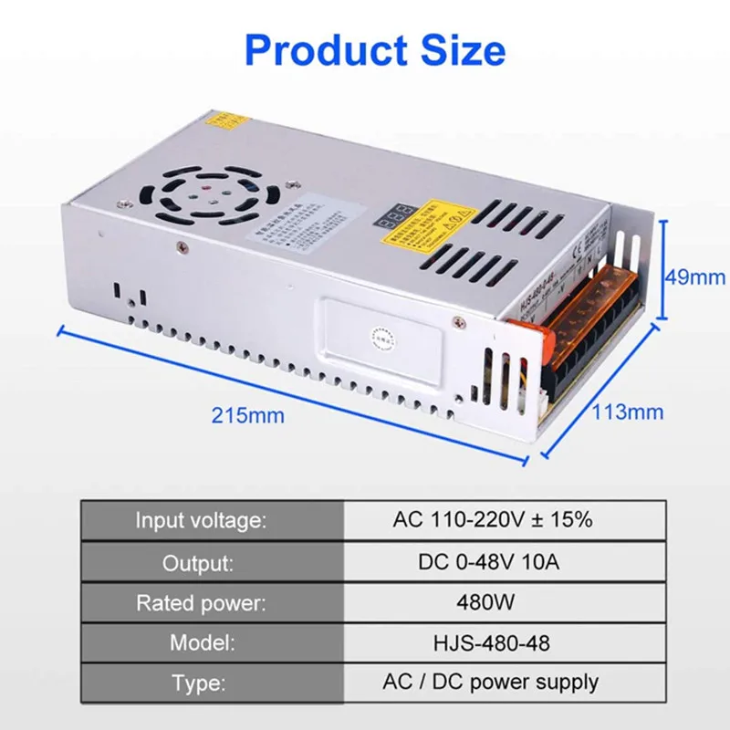 Fuente Conmutada SMPS 12V/24V/48V Ajustable 480W con Display - imagen 4