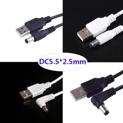 Enchufe de alimentación CC, conversión USB a 5,5x2,5mm/CC 5,5x2,5, conector de ángulo recto en forma de L blanco y negro con conector de Cable USB