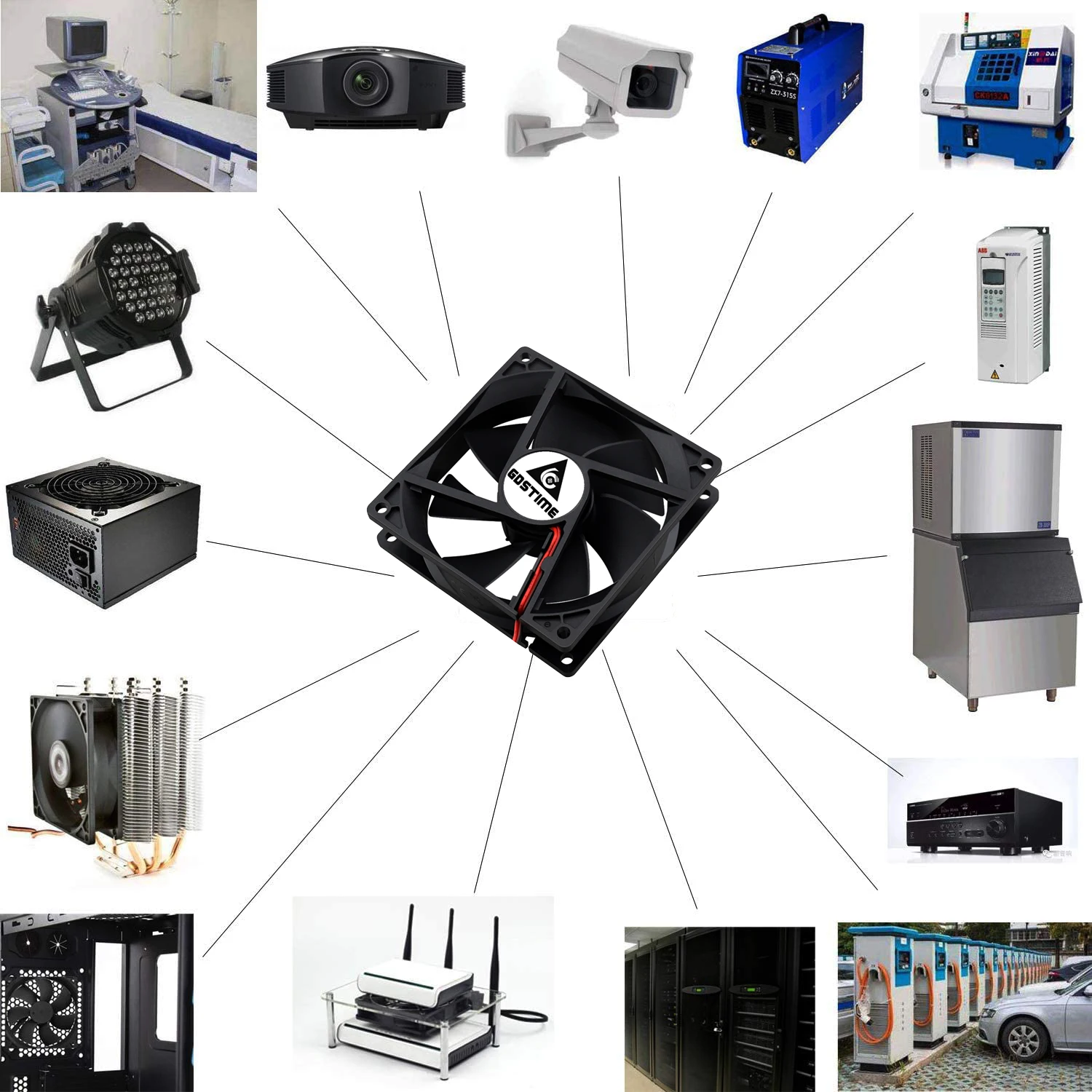 Gdstime-ventilador de refrigeración de CC sin escobillas, 90mm, 5V, 12V, 24V, 2 pines, 3 pines, USB, 92mm x 92mm x 25mm, carcasa de PC, radiador de escape, 9225, 9cm - imagen 3