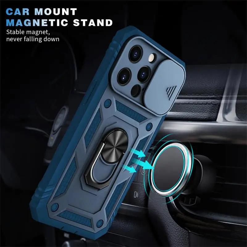Funda híbrida 3 en 1 con soporte magnético a prueba de golpes para iPhone, 13 Mini, 11, 12 Pro Max, XR, XS Max, 7, 8 Plus, cubierta protectora de lente deslizante - imagen 2
