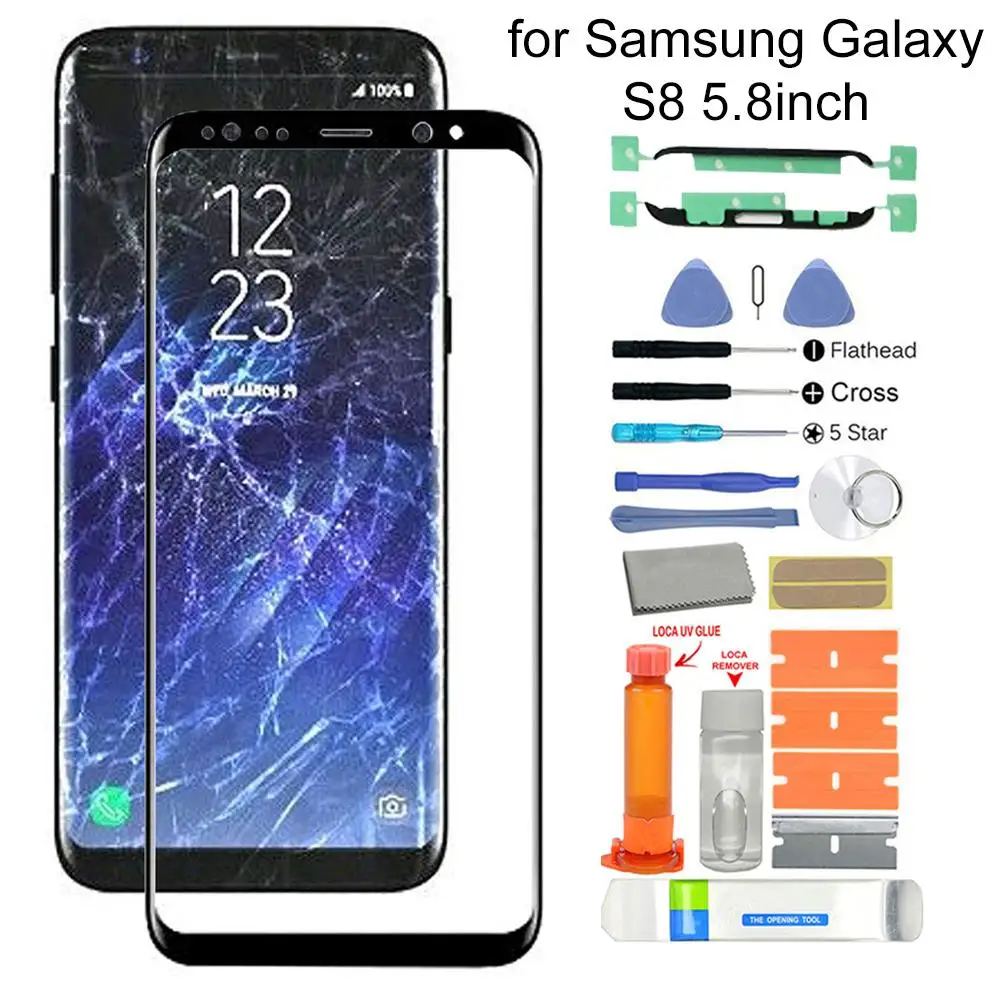 Kit de reparación de pantalla de vidrio frontal con herramienta para Galaxy S8 SM G950F G950 Kit de reparación de vidrio de repuesto con pegamento