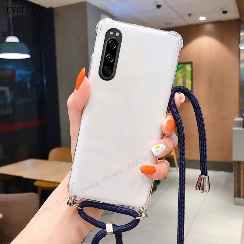 Funda transparente a prueba de golpes para Sony Xperia 10 III, carcasa trasera transparente a prueba de golpes para Xperia 1 5 II L5 L4 8, collar cruzado - imagen 4