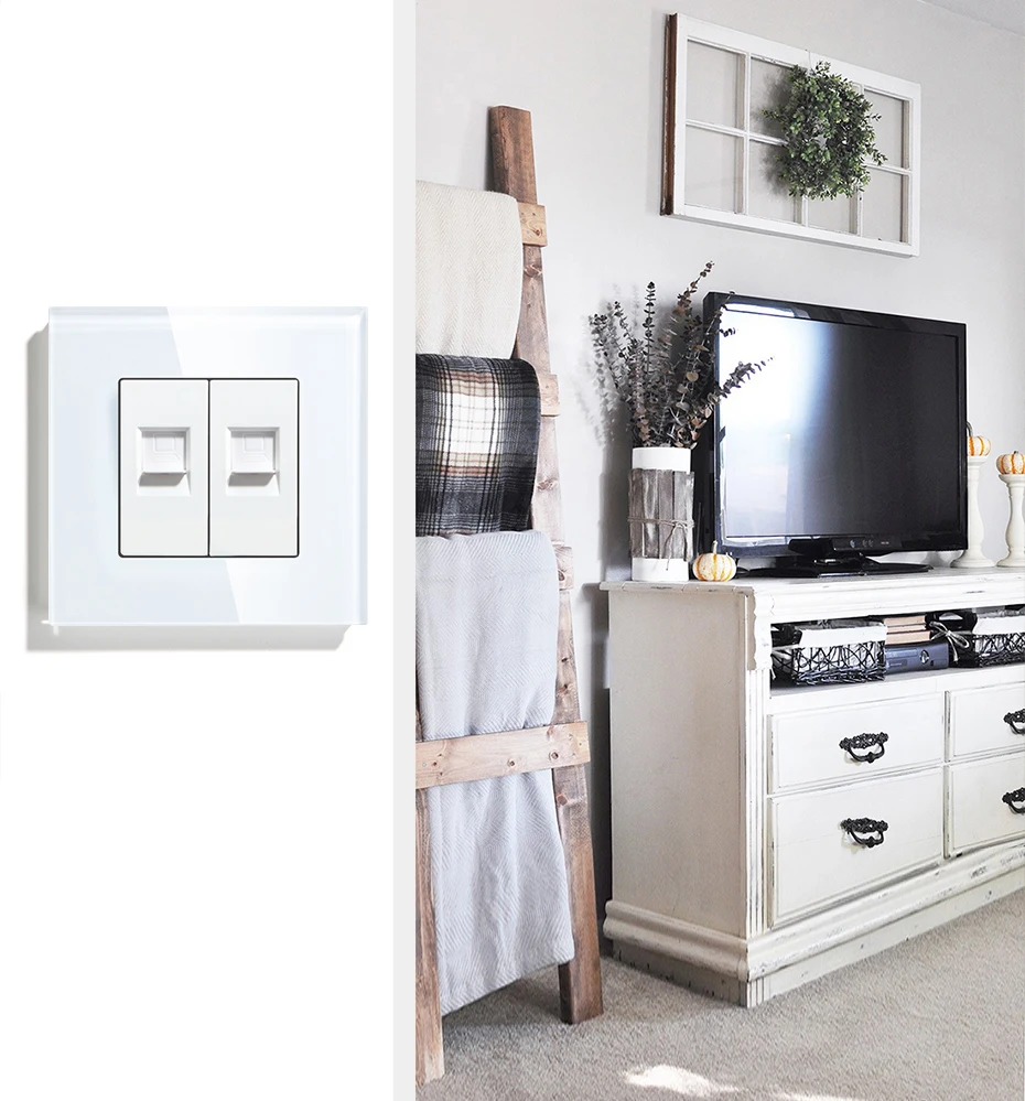 BSEED-enchufes de Internet duales, toma de pared CAT6, enchufes de corriente de la UE, más red, PC, datos, conector de ordenador, Panel de vidrio - imagen 4