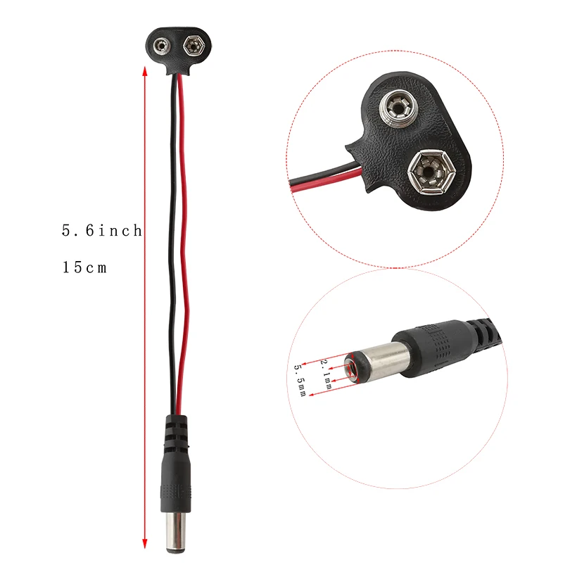 10 Uds. Clips de Cable de alimentación a presión de batería de 9V línea macho batería DC 5,5x2,1mm adaptador de enchufe para Arduino Uno R3 conector Jack DIY - imagen 3