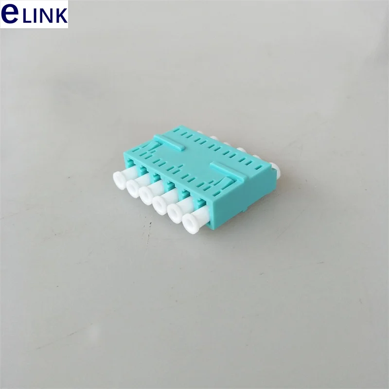 Adaptador LC adaptador de fibra óptica de 6 núcleos 100 Uds OM3 LC/APC acoplador de fibra óptica verde agua conector ftth adaptador de 6 puertos - imagen 3