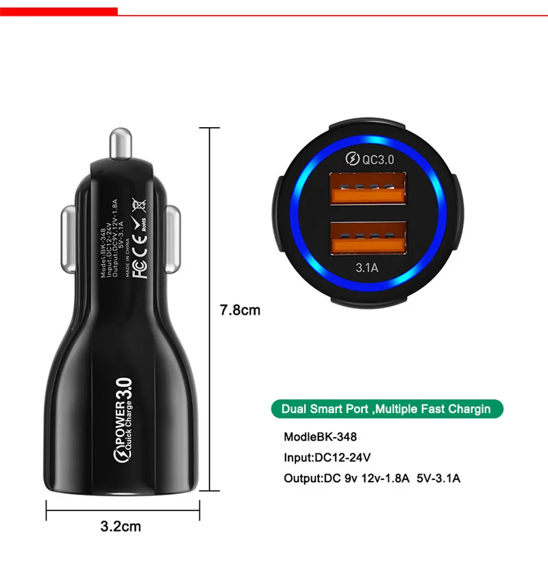 Cargador USB Coche USLION - Detalle de tecnología Quick Charge