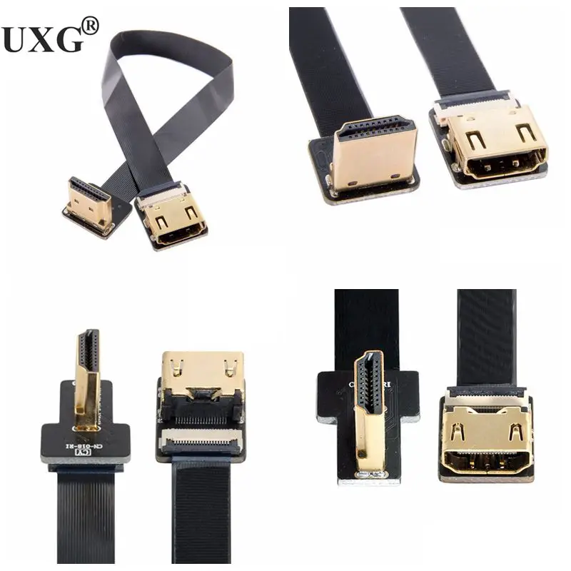 FPV Micro Mini HDMI-compat conector de 90 grados FPC Cable plano Flexible de cinta HD paso FFC 20 pines para Dron Gopro DSLR Kit de cardán