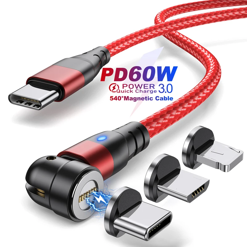 Cable de carga rápida PD de 60W, Cables de datos micro magnéticos USB a tipo C para iPhone, Cable de carga para Xiaomi, Samsung, Macbook y portátil