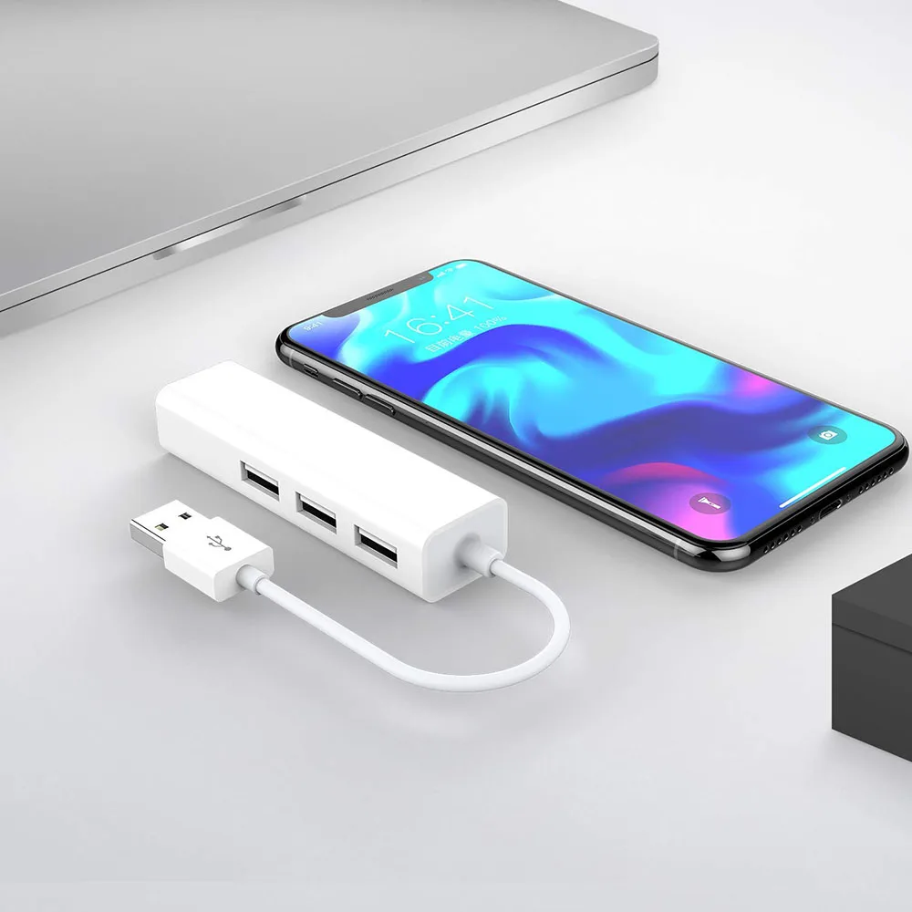 Hub de 3 puertos USB 2,0 con adaptador LAN USB Ethernet RJ45 extensor de red de base Ethernet para ordenador portátil para Mac IOS Android PC Chromebook - imagen 5
