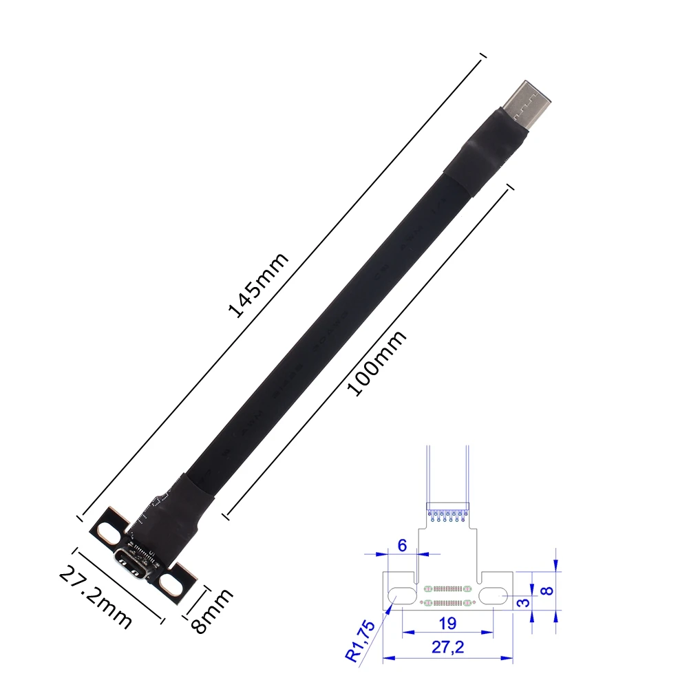 Cable de extensión plano USB 3,1 tipo C a tipo C, Cable FPC plegable de 90 grados macho a hembra con soporte para fotografía aérea FPV - imagen 4
