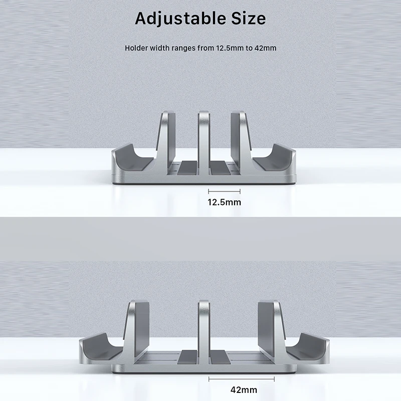 CABLETIME Soporte Vertical Dual para computadora portátil Disipación de Calor de Aluminio Anodizado Tamaño Ajustable para MacBook Pro Laptop Tablet Hold C420 - imagen 5