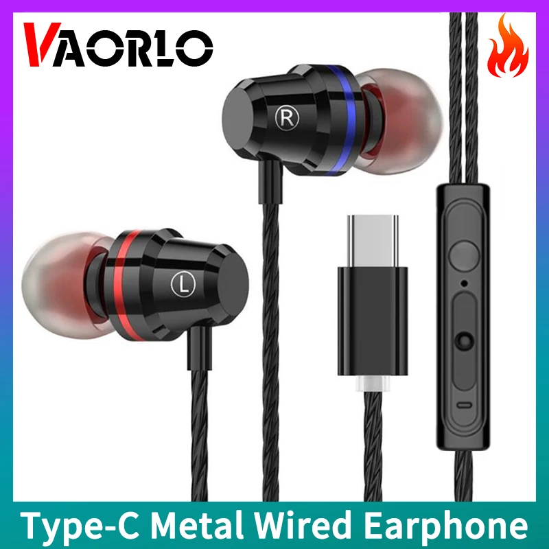 VAORLO-auriculares con cable tipo C, cascos de música dinámicos con sonido 4D, Supergraves, USB-C TypeC, con micrófono, deportivos, para Xiaomi y Samsung