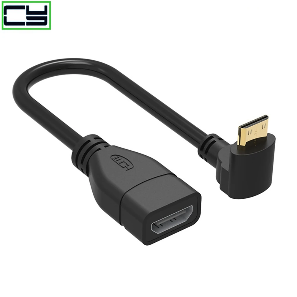 Adaptador Mini HD macho a hembra de alta calidad, Cable convertidor chapado en oro de 90 grados, Conn HDTV de alta velocidad