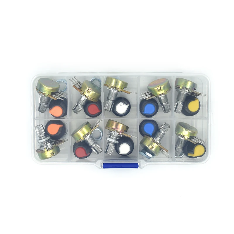 WH148 Kit potenciómetro B1K 2K 5K 10K 20K 50K 100K 250K 500K 1M 15mm conicidad lineal resistencia rotatoria de 3pin con tapa - imagen 3