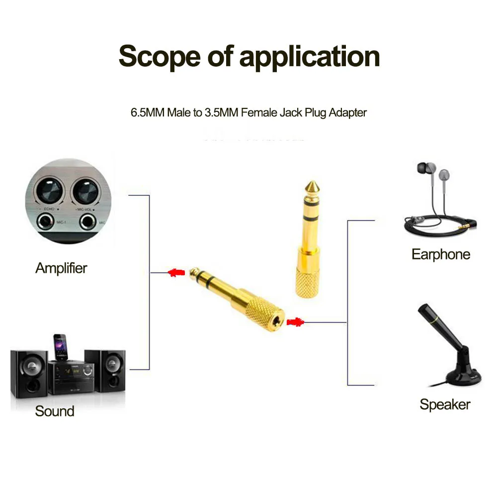 Adaptador de Audio hembra de 6,5 MM macho a 3,5 MM, conector Jack chapado en oro para auriculares, micrófono, amplificador de guitarra, convertidor auxiliar de 6,35 y 3,5mm - imagen 3