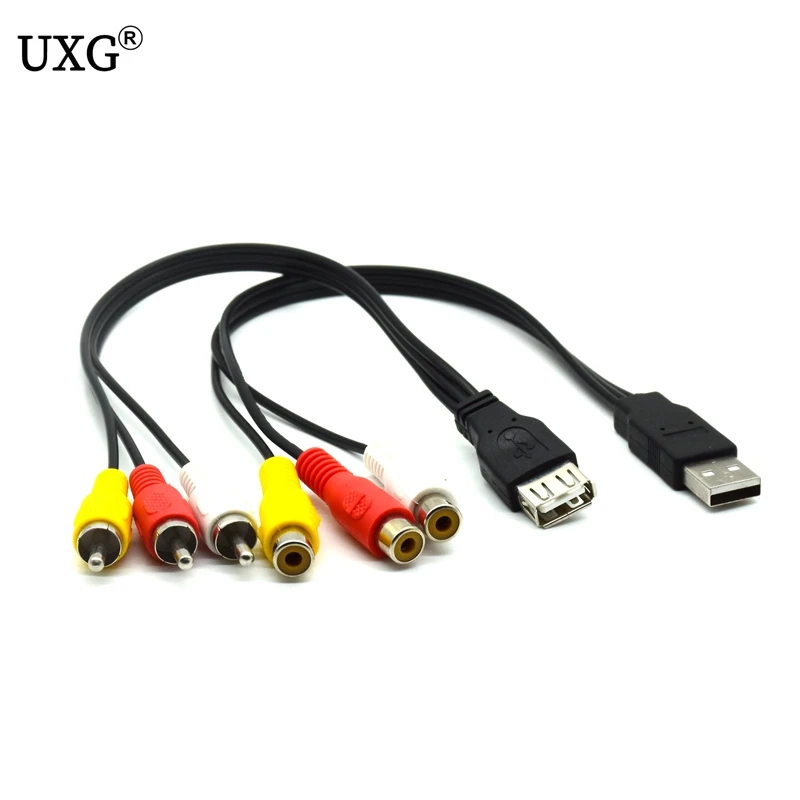 Adaptador USB Macho 3 RCA Hembra Convertidor Audio Cable Vídeo AV A/V USB RCA HDTV TV Cable Televisión 1 Ud - Vista principal del producto
