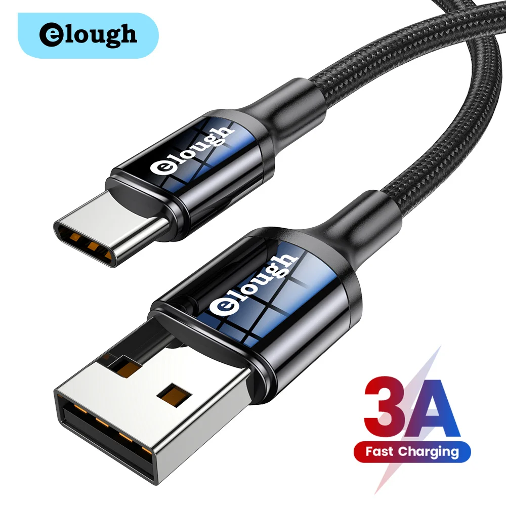Elough-Cable USB tipo C para móvil, Cable de carga rápida 3A, para Xiaomi, Samsung S20, S21, 3m