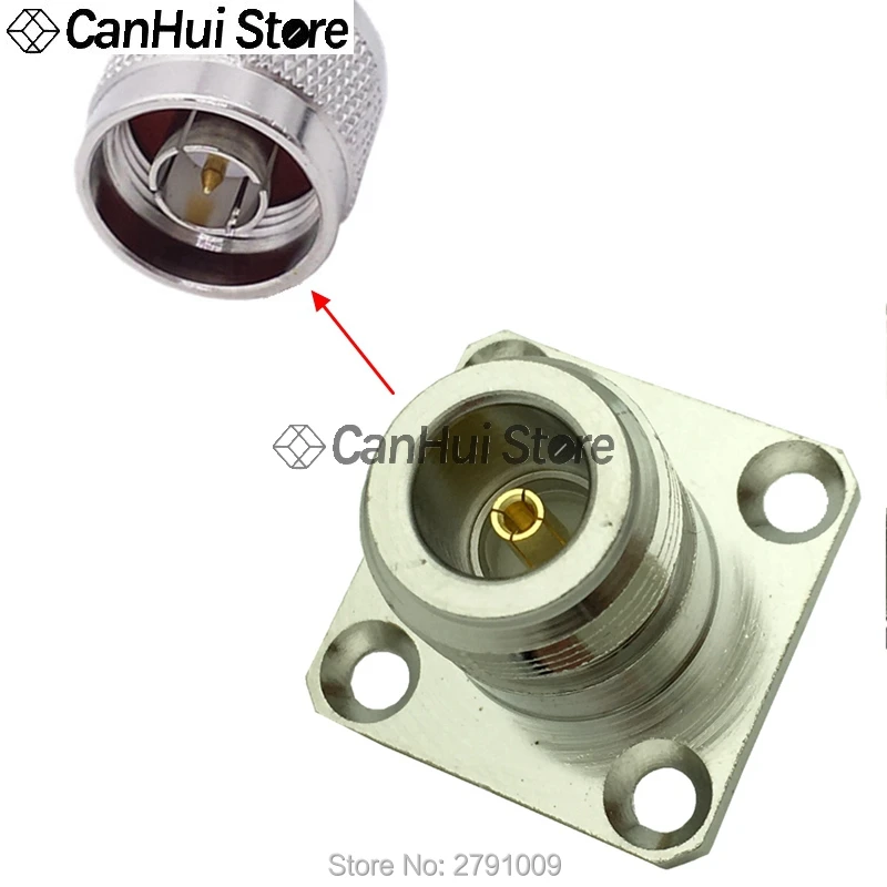 Conector coaxial de base RF tipo N-KF N hembra, conector de antena con brida de montaje en panel de 4 orificios, 25x25mm, 1 Uds. - imagen 2
