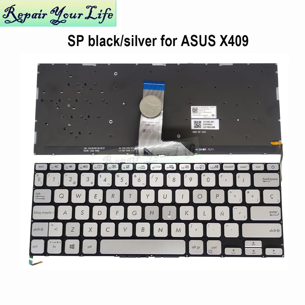 Teclado español con retroiluminación para ordenador portátil, accesorio para ASUS Vivobook 14, X409, X409F, X409D, X409U, X409UA, X409FA, FL, X409JA, series SP, España