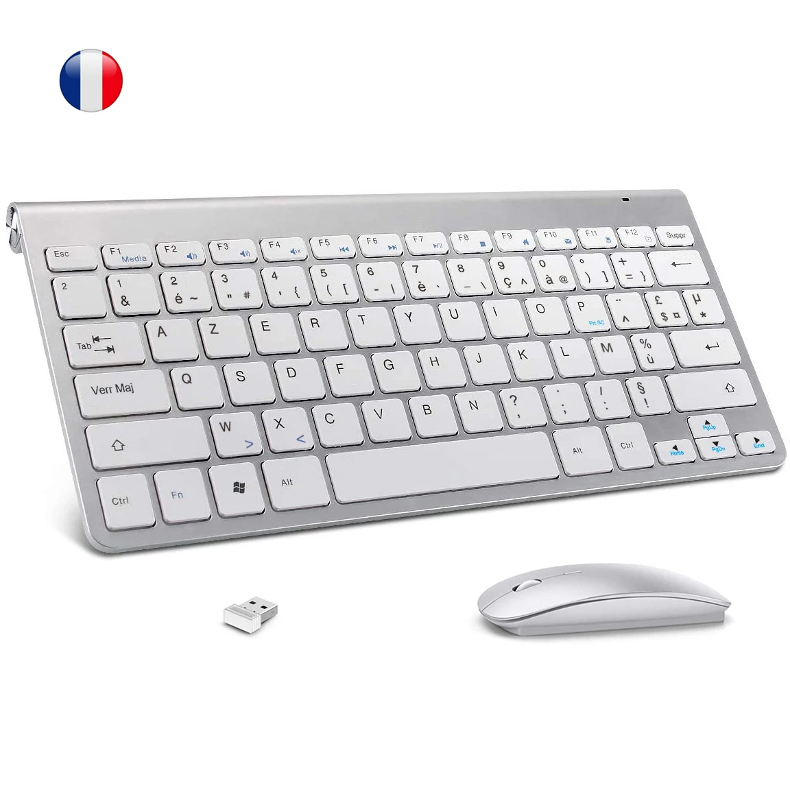 Teclado inalámbrico AZERTY francés, ratón, teclado Multimedia ultradelgado, Combo de ratón de poco ruido para ordenador portátil, escritorio, Windows 7 10 11