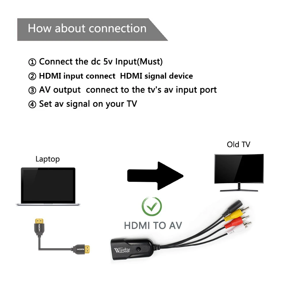Convertidor de componentes HDMI a RCA AV CVBS, escalador, caja de Cable adaptador 1080P para vídeo Monito L/R HDMI2AV HD, compatible con NTSC PAL - imagen 4