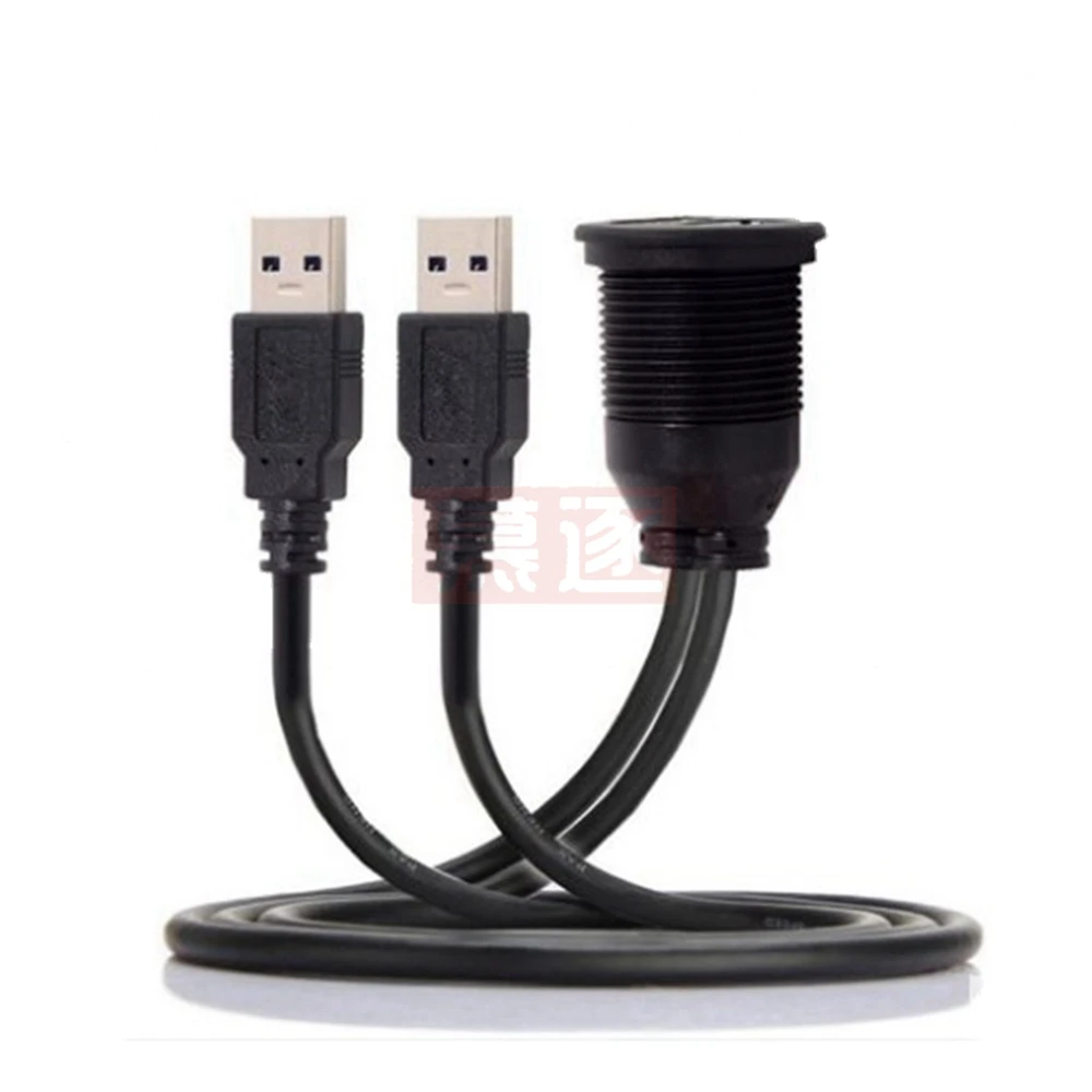 2 puertos Dual USB 2,0 macho a hembra AUX montaje empotrado Cable de extensión de montaje en coche para camión barco motocicleta Panel de salpicadero - imagen 5