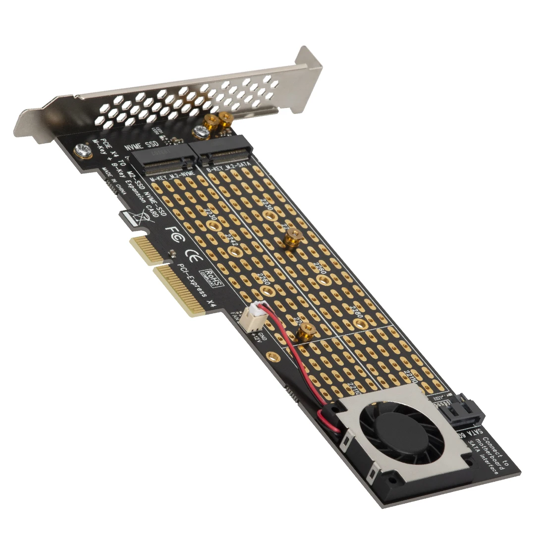 Adaptador M.2 para NVMe SSD para NGFF, Cable SATA a PCIE3.0 X4 4X, llave M, B, tarjeta de puerto Dual, PCI-E3.0 con enfriador de ventilador - imagen 2