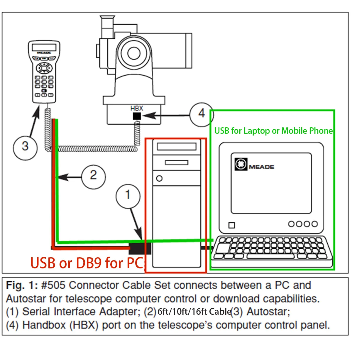Meade 505 497 ETX-90 ETX-125 LXD75 LX80 LX90 telescopios Control Meade AudioStar Cable serie - imagen 3