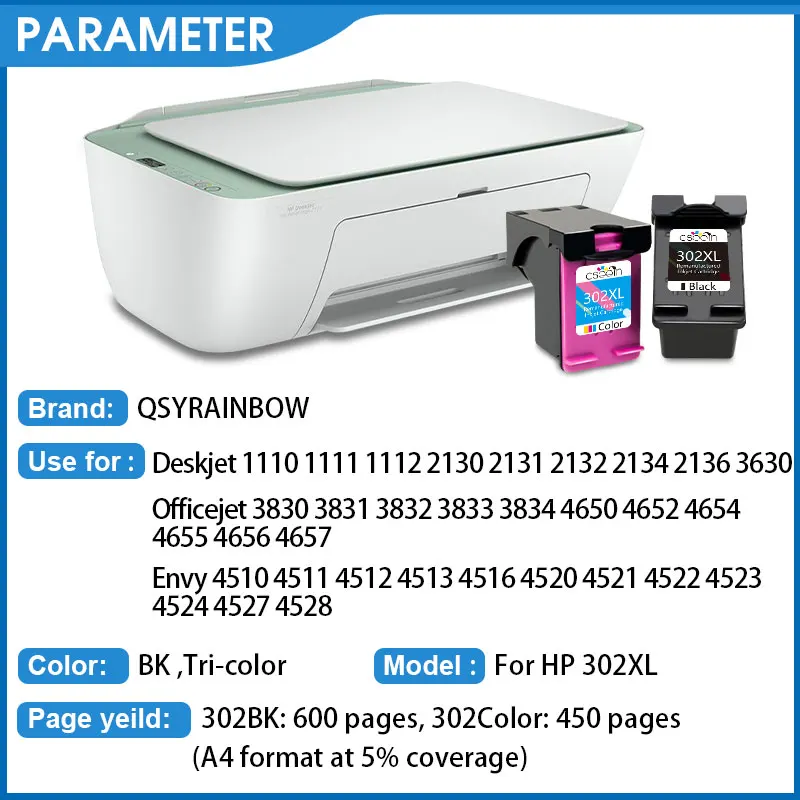 QSYRAINBOW 302XL remanufacturado para HP 302 HP302 cartucho de tinta Deskjet 1110 3830 3831 3833 4650 4654 4657 4511 5520 - imagen 3