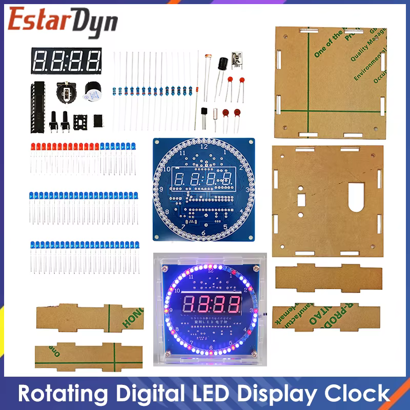 Módulo de pantalla LED Digital giratoria DIY, Kit de reloj Digital electrónico con alarma, tablero de aprendizaje 51 SCM, 5V DS1302 - imagen 2