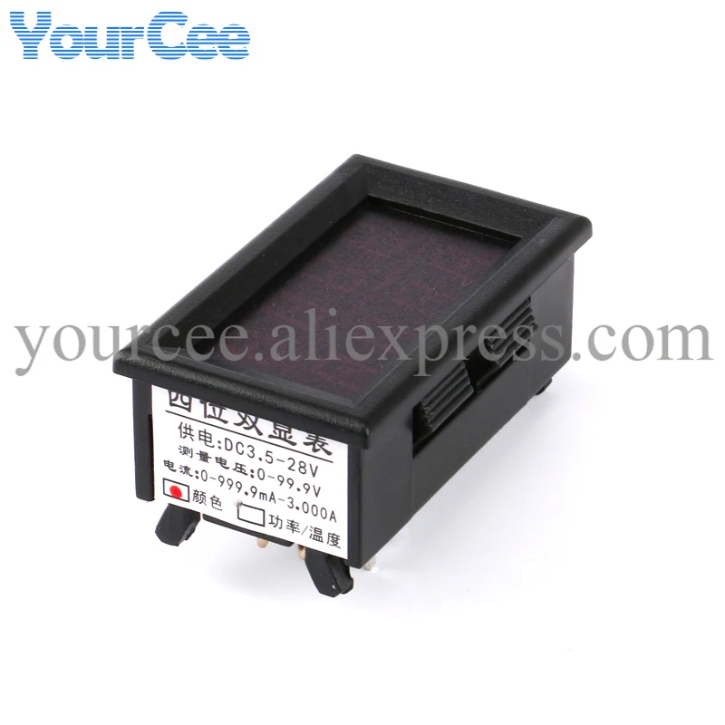 Rojo 0,28 "pantalla LED Dual 4 bits 0,28 pulgadas amperímetro Digital voltímetro medidor de corriente de voltaje de coche DC 0-100V/1A/3A 5 cables - imagen 3