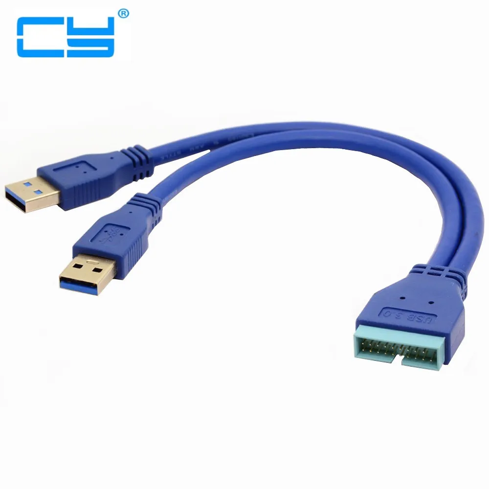 USB 3.0 2 puertos tipo A macho a conector macho de 20 pines Cable adaptador 0,25 m - imagen 2