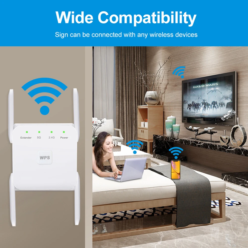 Repetidor WiFi 5G, amplificador Wi-Fi de red de largo alcance, extensor Wifi de 1200Mbps, enrutador inalámbrico, amplificador de señal, repetidor Wi-Fi - imagen 5