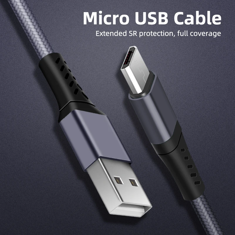 AUFU-Cable Micro USB trenzado de 1m/2m, Cargador USB de sincronización de datos para Samsung S7, HTC, LG, Huawei, Xiaomi, Cables de carga para teléfono Android - imagen 3