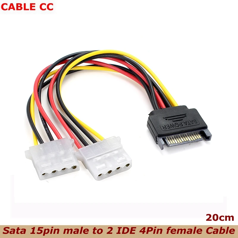Cable de extensión de alimentación SATA 15 pines macho a Molex IDE Dual Big 4pin hembra Cable adaptador para disco duro HDD 20cm
